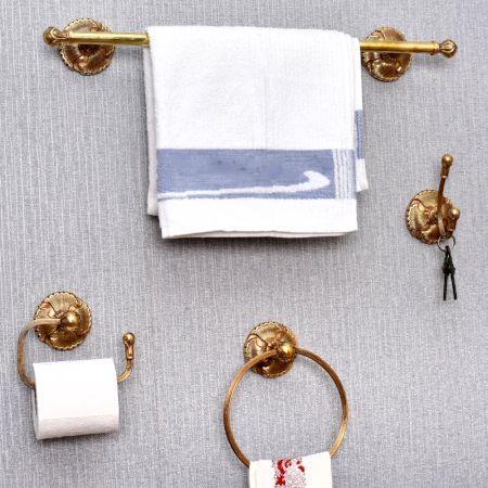 Bronze Brass Floral Base Bathroom Hardware Accessories Set of 4